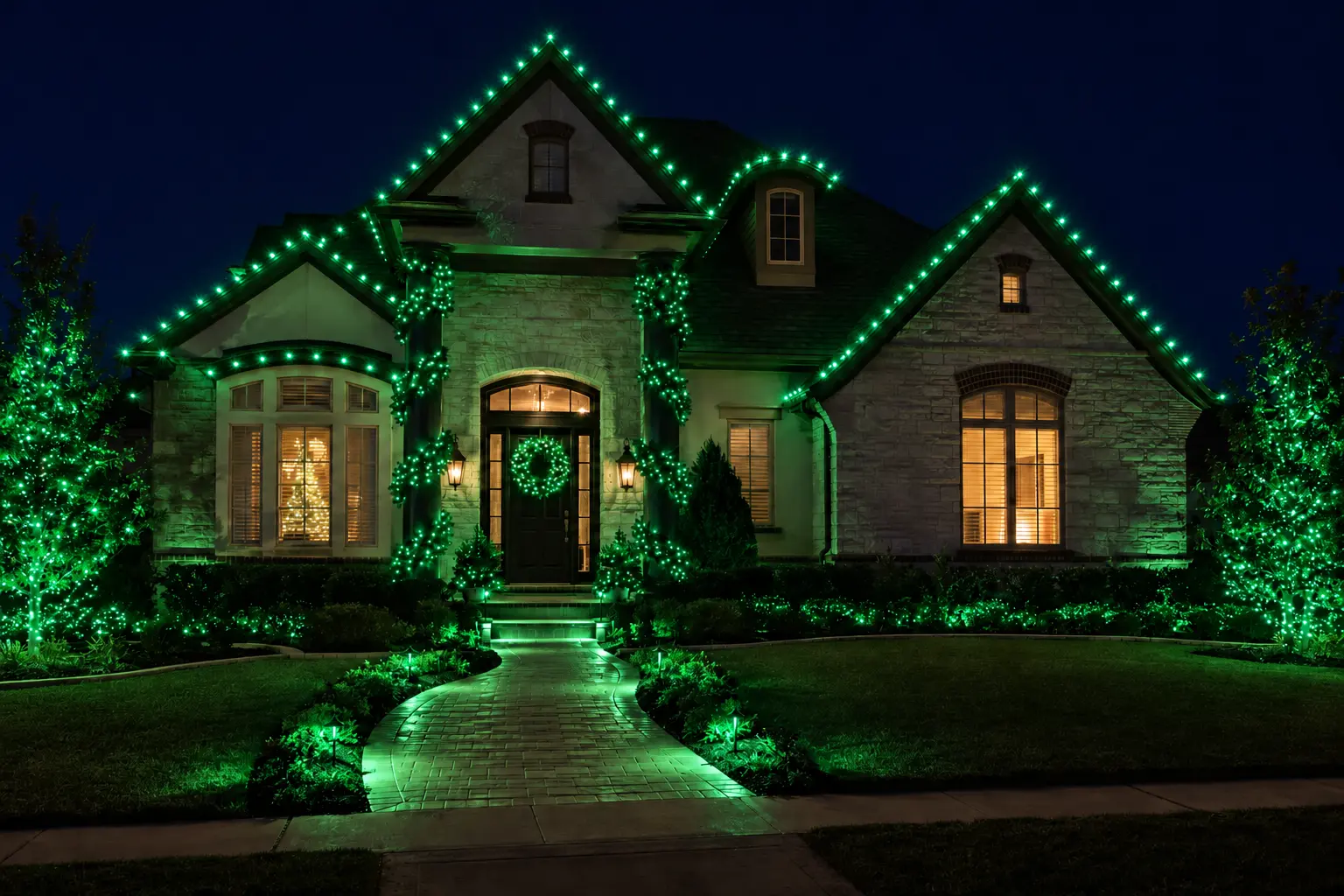 Christmas light installation design for a Prosper, Texas home
