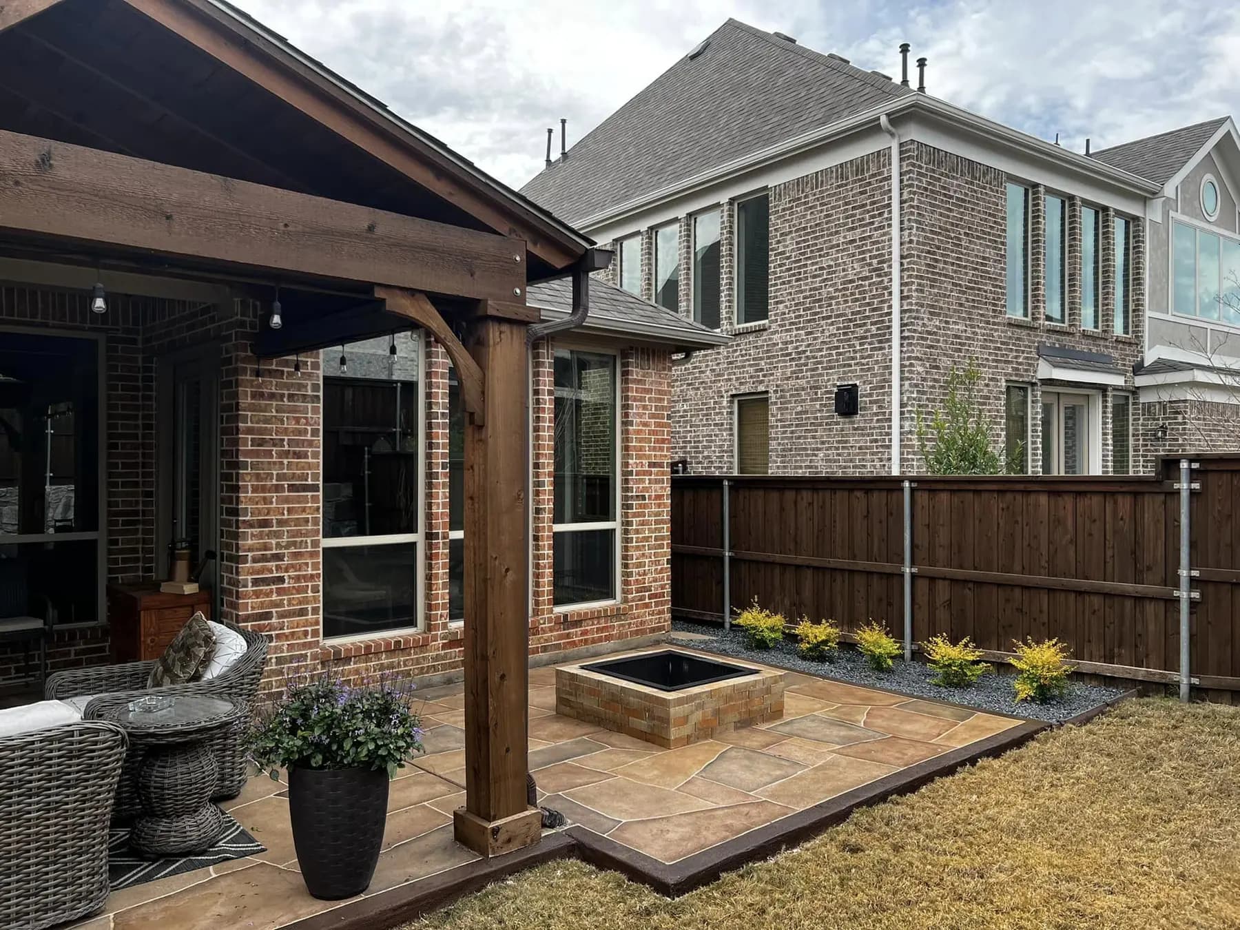 A finished North Texas stone walkway and landscape